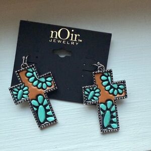 nOir Jewelry Cross Earrings with Turquoise Accents